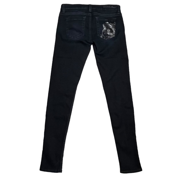 Guess Denim - Guess Black Power Skinny low rise jewelled back pocket jeans sz 28
